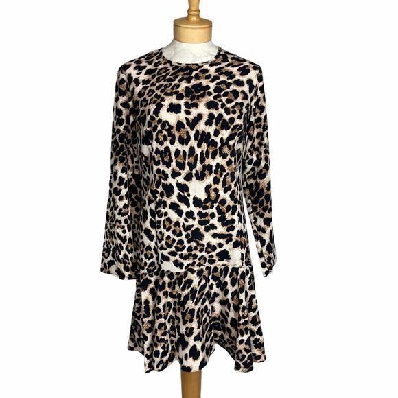 Aqua Long Sleeve Cheetah Dress w/ Ruffle Skirt Large - Picture 1 of 6